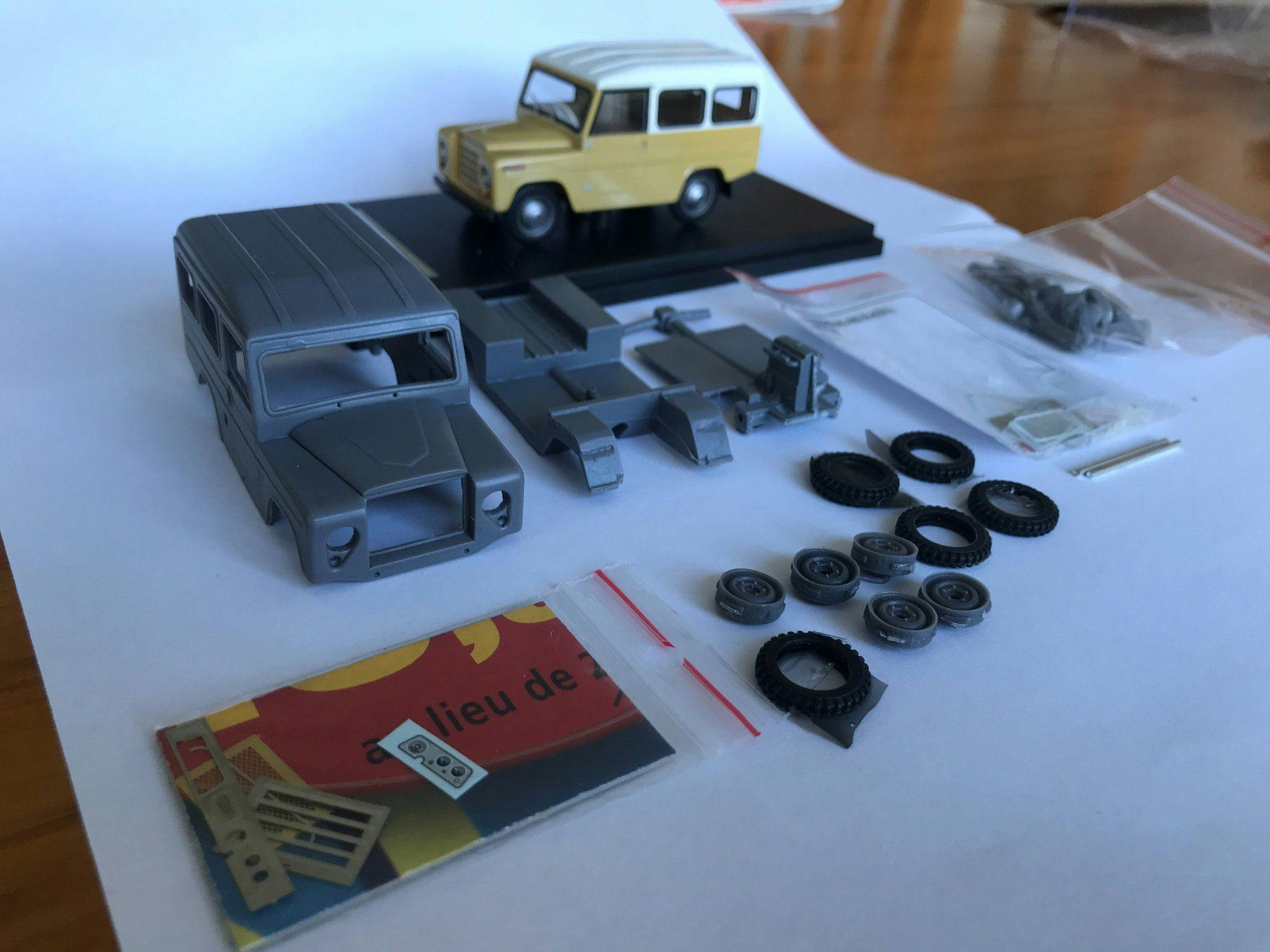 Display of various parts for a Trekka model kit